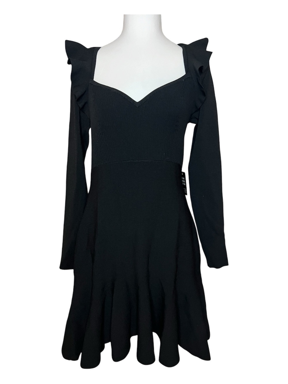 NWT Medium Express Black Ruffled Shoulder Midi Dress Fairy Goth